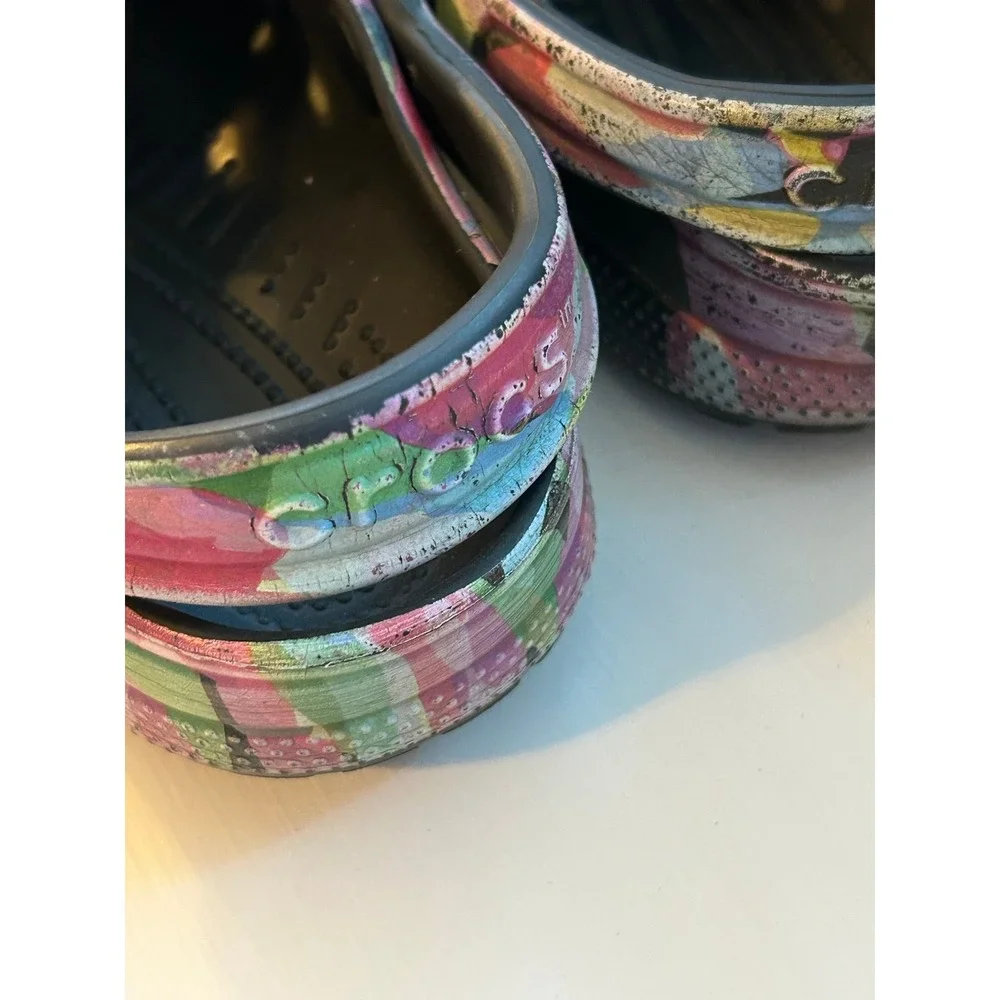 Crocs Classic Clogs Kids‎ Multi Color Abstract Floral Metallic Print Size M4 W6